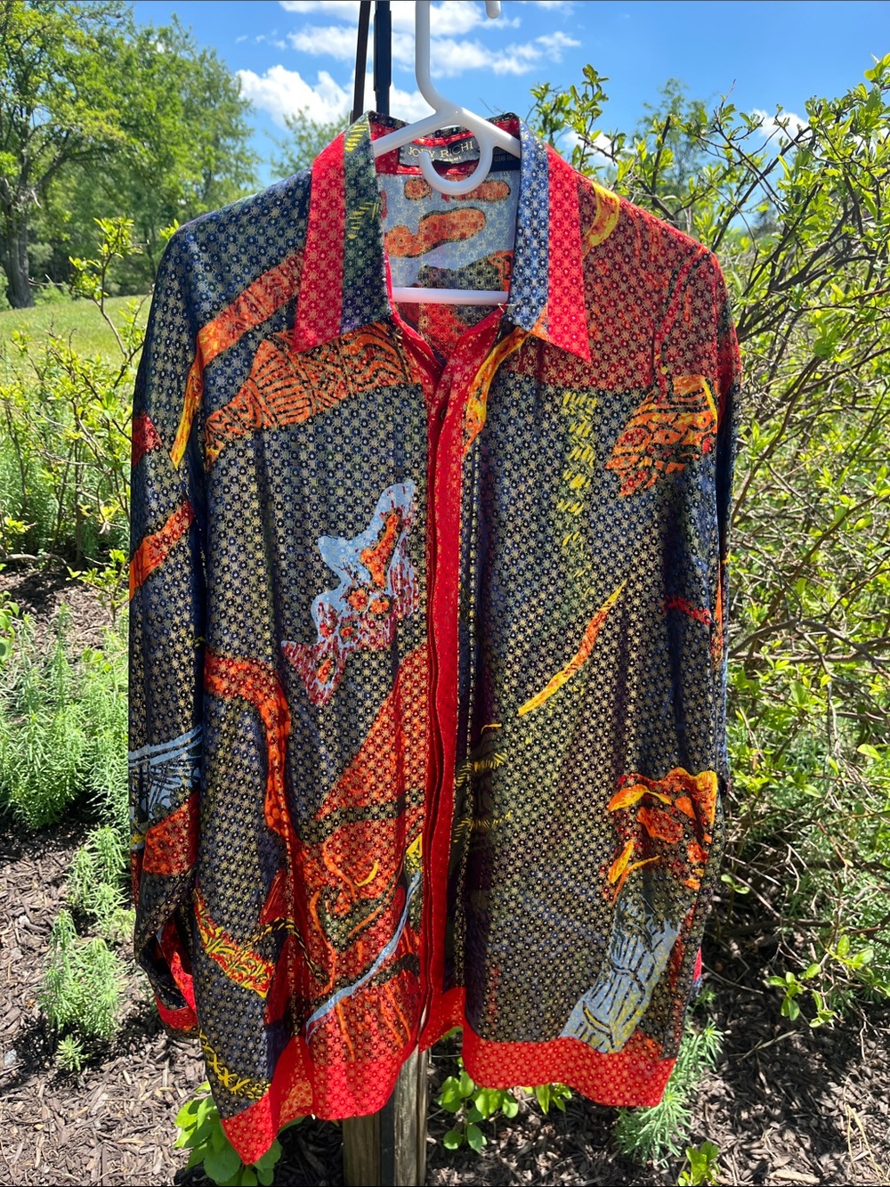 90s Vintage Mens Joey Richie Silk Shirt - Large